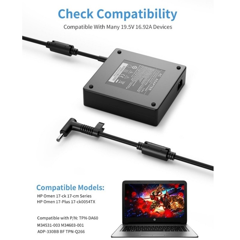 330W 19.5V 16.92A AC Laptop Power Adapter Charger For HP OMEN 17-cm i9 17-ck1000 17-ck2000 TPN-DA60