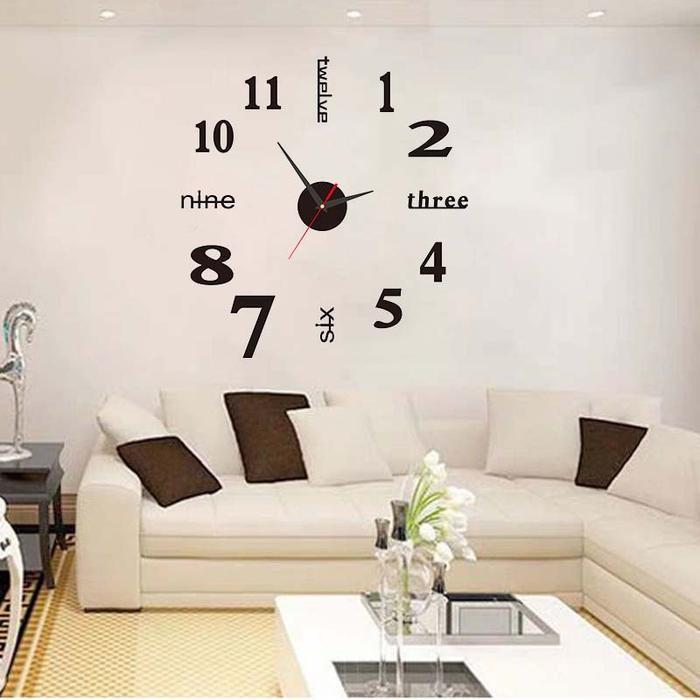 "New" QPT Mall Jam Dinding 3D Stiker Jam Dinding Digital 3D Tanpa Bingkai DIY Untuk Dekorasi Rumah