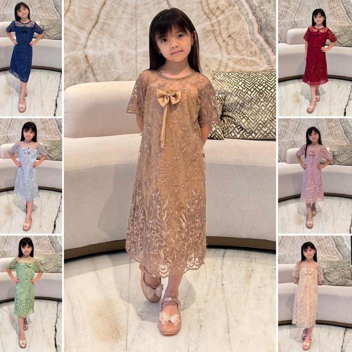Dress Anak Alea 6-9Th Brokat Tile Bordir / Dres Pesta Kids Brukat Tulle