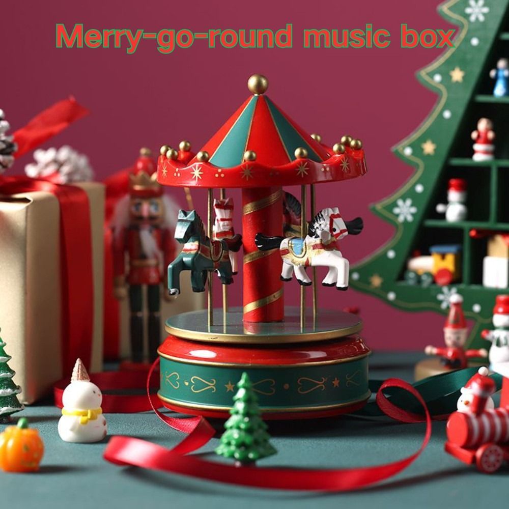 Christmas Carousel Carousel Music Box Wooden Interactive Rotating Wooden Music Box Cartoon DIY