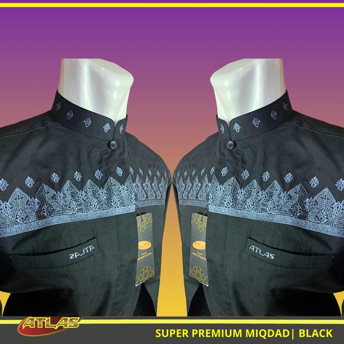 Baju Koko / Baju Muslim Atlas Super Premium Miqdad Bordir Lengan Panjang Stylish, Eksklusif Dan