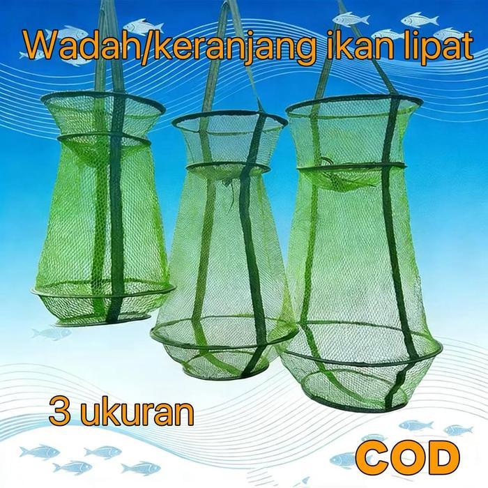 Jaring Ikan Lipat Keranjang Ikan Jaring Umpan Nilon Berlapis Cocok untuk Udang Karang, Ikan Kecil