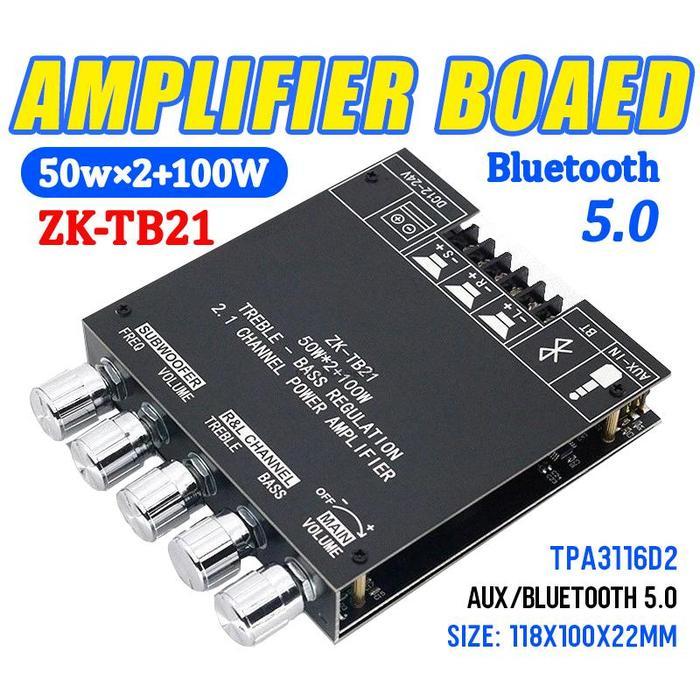 ZK-TB21 TPA3116D2 Bluetooth 5.0 Amplifier Board 50Wx2+100W Bluetooth Amplifier Class D 2.1CH