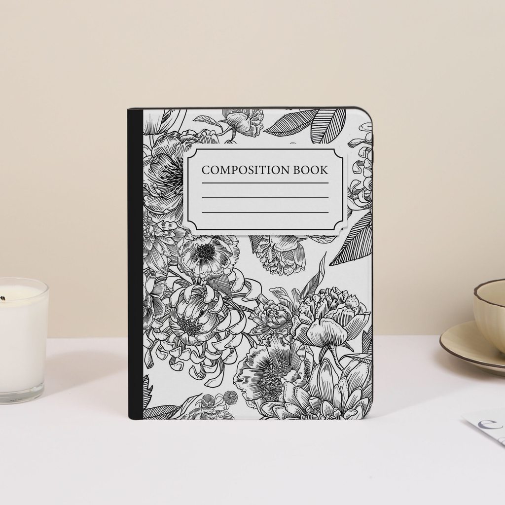 Black Flower Composition Book Custom ipad case For Apple Air 10.9 iPad Pro 2020 Cover for iPad 10.2