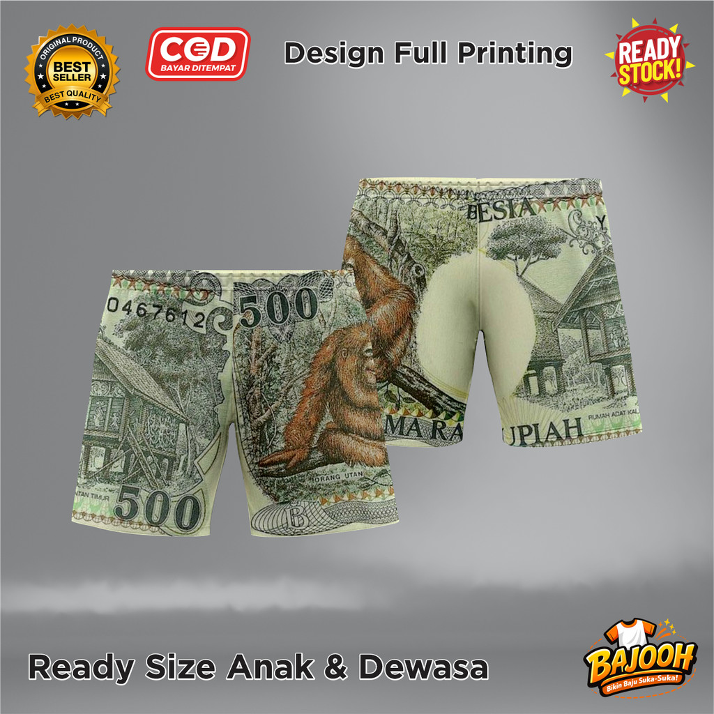 Celana Uang Lima Ratus 500 Gope Gambar Monyet Pecahan Rupiah Bahan Fleece Tebal Full Printing Keren 