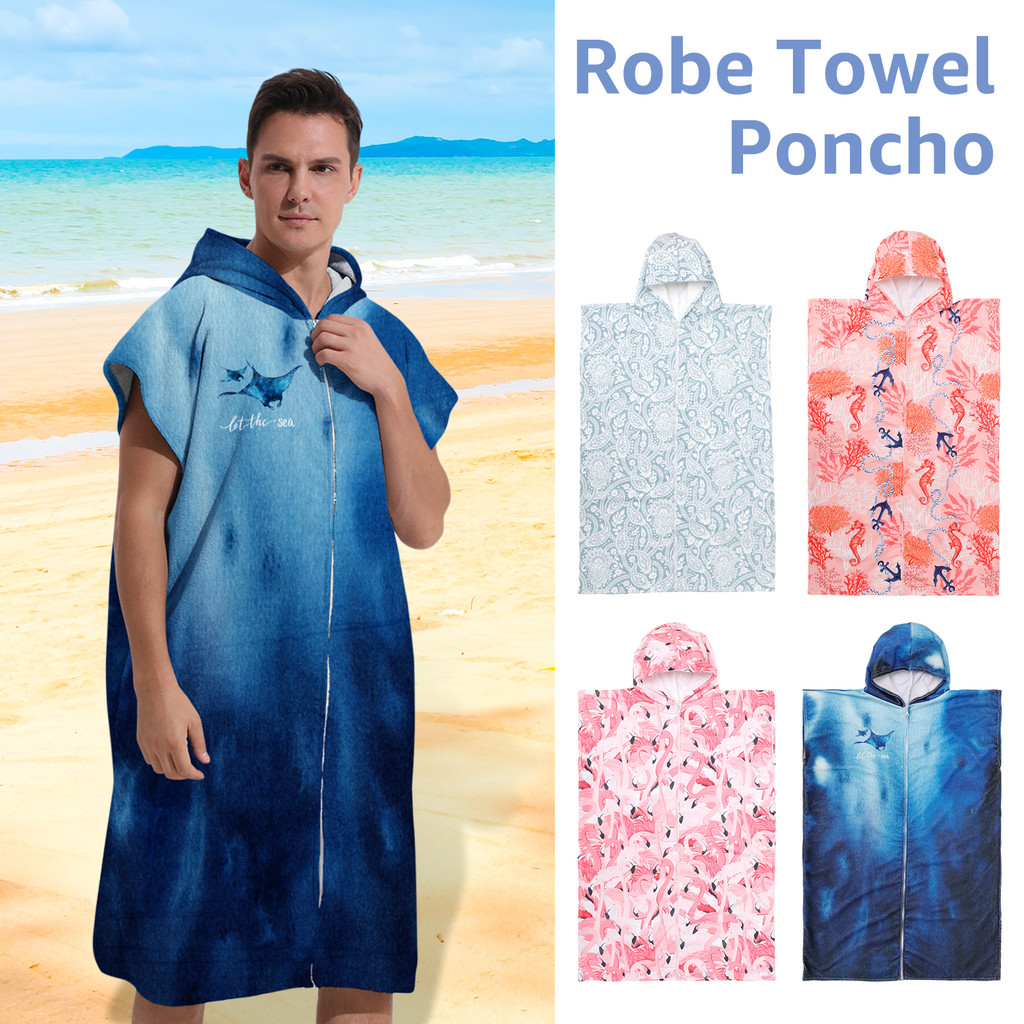 Changing Robe Soft Microfiber Towel Poncho Robe with Hood and Zipper Quick Dry Surf Poncho Portable 
