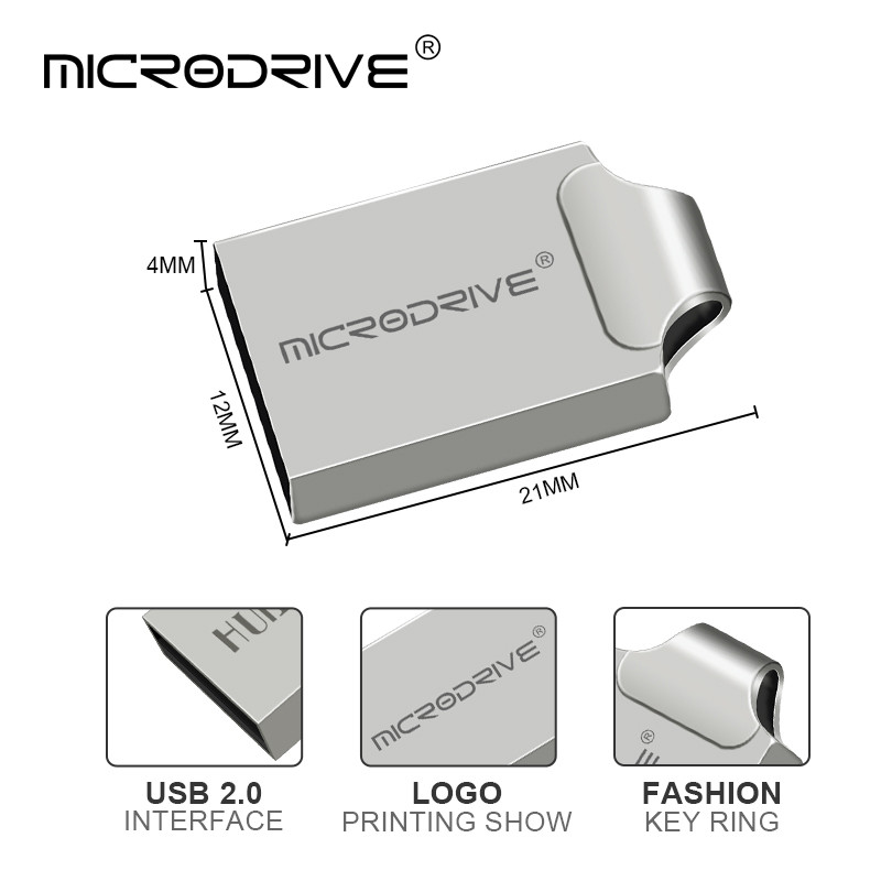 Microdrive Brand Super Mini Metal USB2.0 Flash Drive 32gb 16gb Pen Drive 4g 8g Usb Stick Pendrive