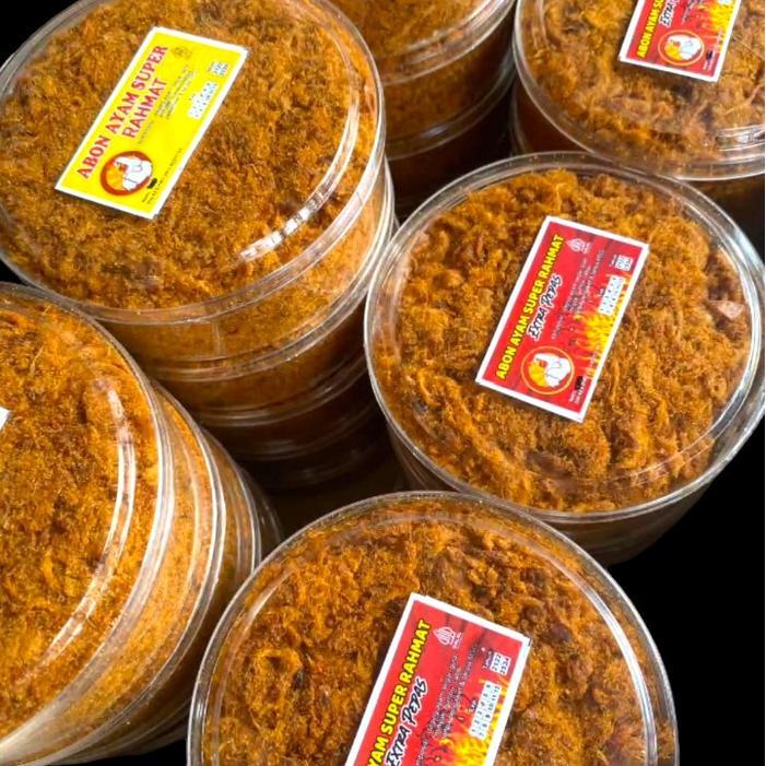 "New" Abon Ayam Super Rahmat pedas & original isi toples FULL Rendah gula Rendah lemak Alami