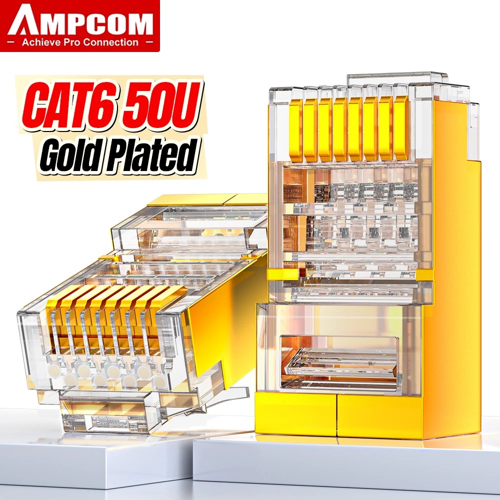 AMPCOM CAT6 Shielded RJ45 Modular Plug Connector 8P8C Crimp End Ethernet Cable Ethernet Connector