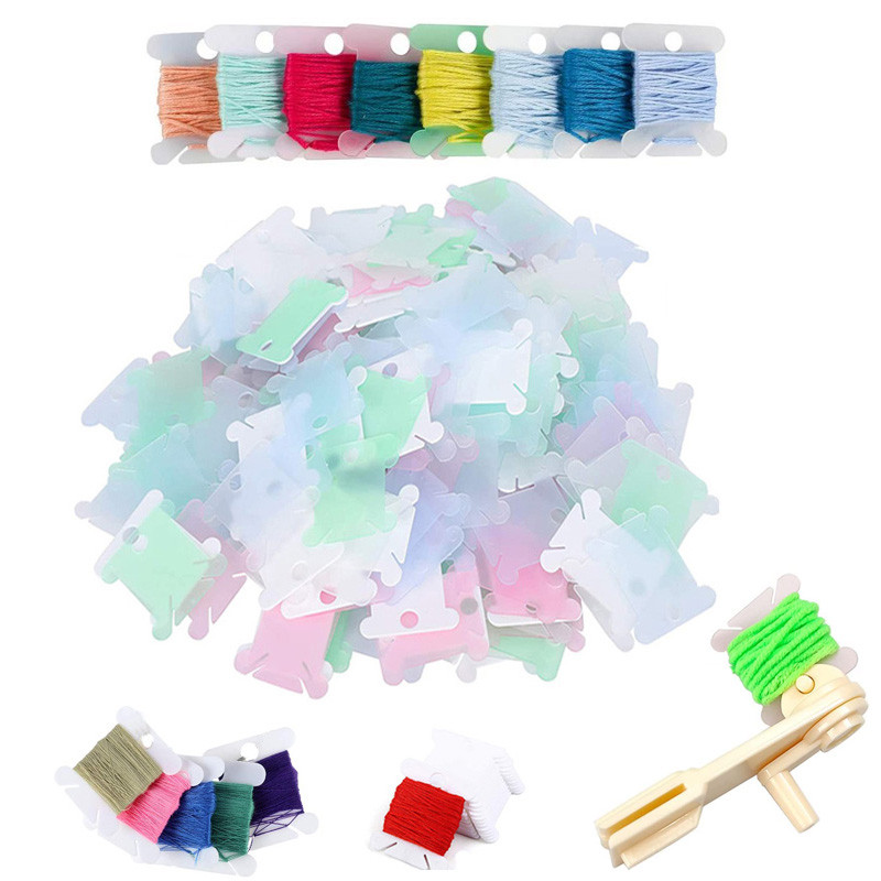 Plastic Floss Bobbins with Floss Bobbin Winder Cross-Stitch Card Thread Holder DIY Embroidery Floss 