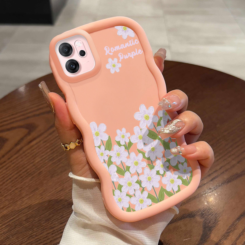 Casing Hp Untuk OPPO Reno 14F Case aestetik Lukisan minyak bunga ungu Cesing Candy warna Kasing Maca