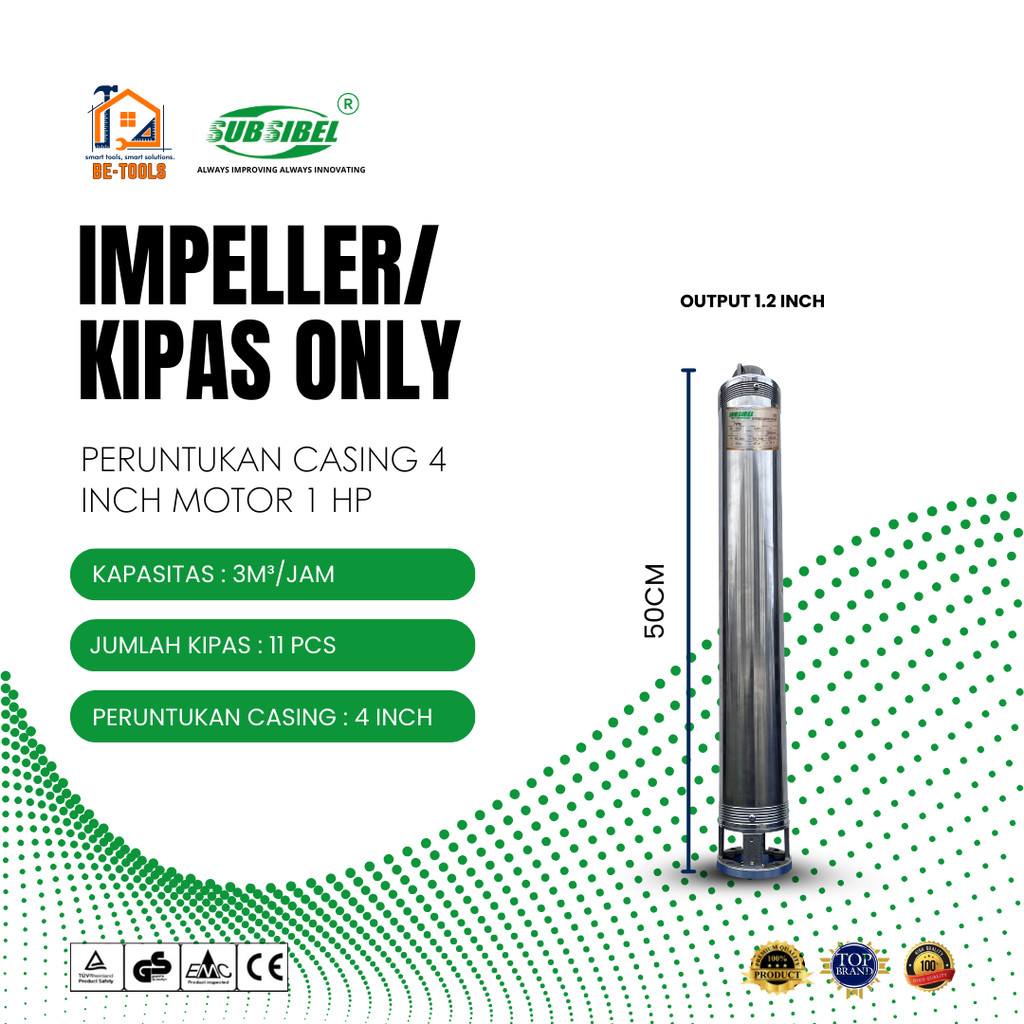 Impeller/Kipas Only Pompa Air Submersible 4 Inch 1HP | Output 1.2 Inch | 3M³/Jam