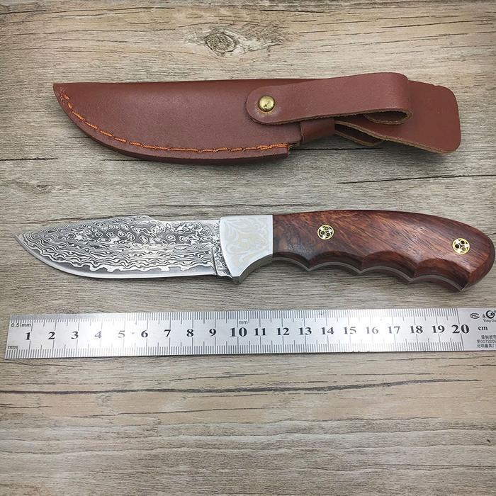 Handmade forged Damascus hunting knife fixed knife ebony