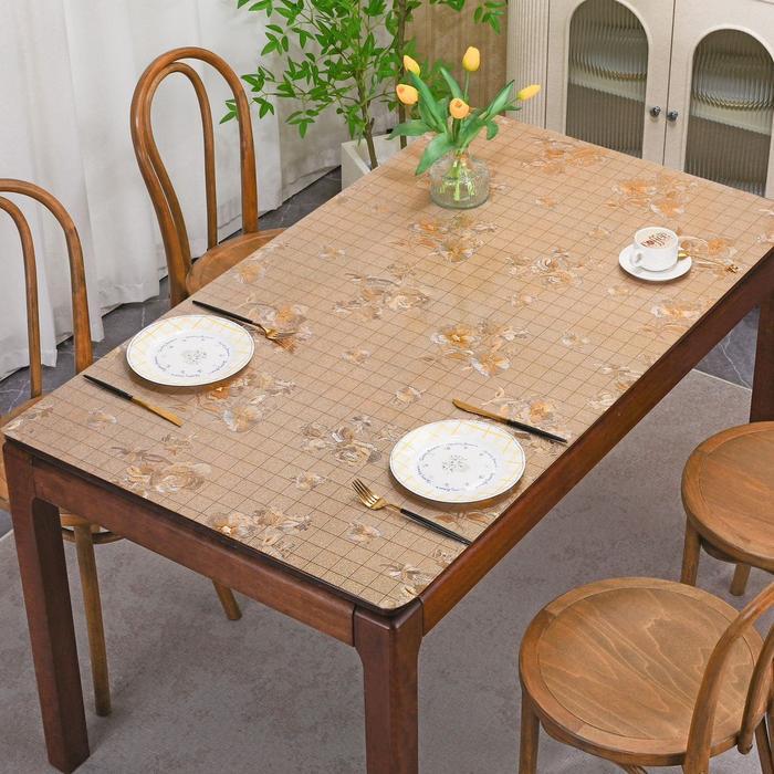 Taplak Meja Tamu Aesthetic 60x120cm Taplak Meja Transparan Emas Ruang Tamu Mewah Alas Meja Makan