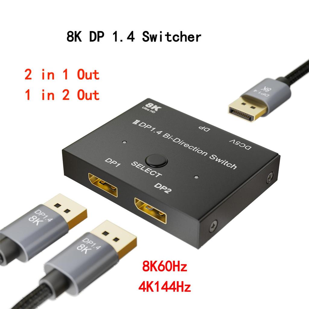 BELI SEKARANG DP 1.4 Switch Splitter,Bidirectional DisplayPort Switcher 2 in 1 Out / 1 in 2 Out,Supp