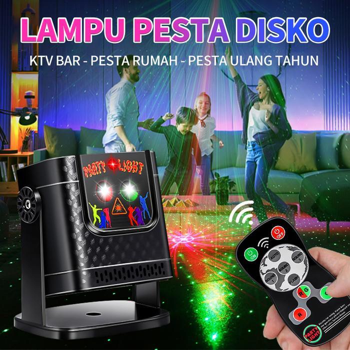 Party Light Lampu Diskotik Dugem 60 Pola Laser DJ RGB Remote & Sound Control untuk Wedding KTV Club