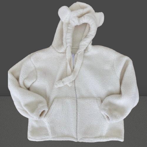 Sweater Hoodie Zipper Cute Sherpa Bulu Domba Wanita Tebal Tali Bulu Nyaman