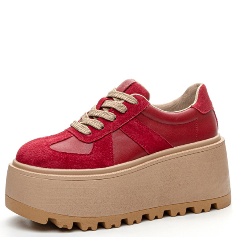 8cm Suede Leather Mesh Platform Shoes Wedge Sneakers for Women Hidden Heel Increased Shoes Spring