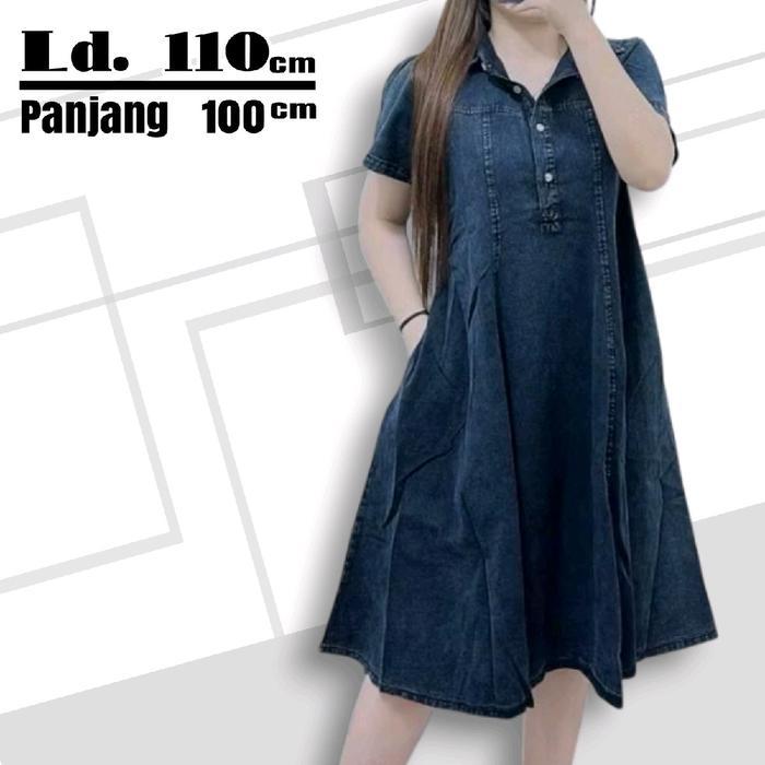 Dress Jumbo Mayung Ld 110-130 Bahan Jeans Wash Adem Blus Wanita Jumbo Nyaman Santai Casual Baju Midi