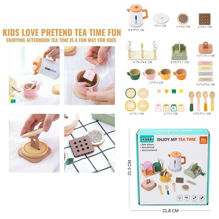 Wooden Afternoon Tea Set Role Plays Mainan Edukasi Anak Tea Set Kayu Minum Teh Teko Cangkir