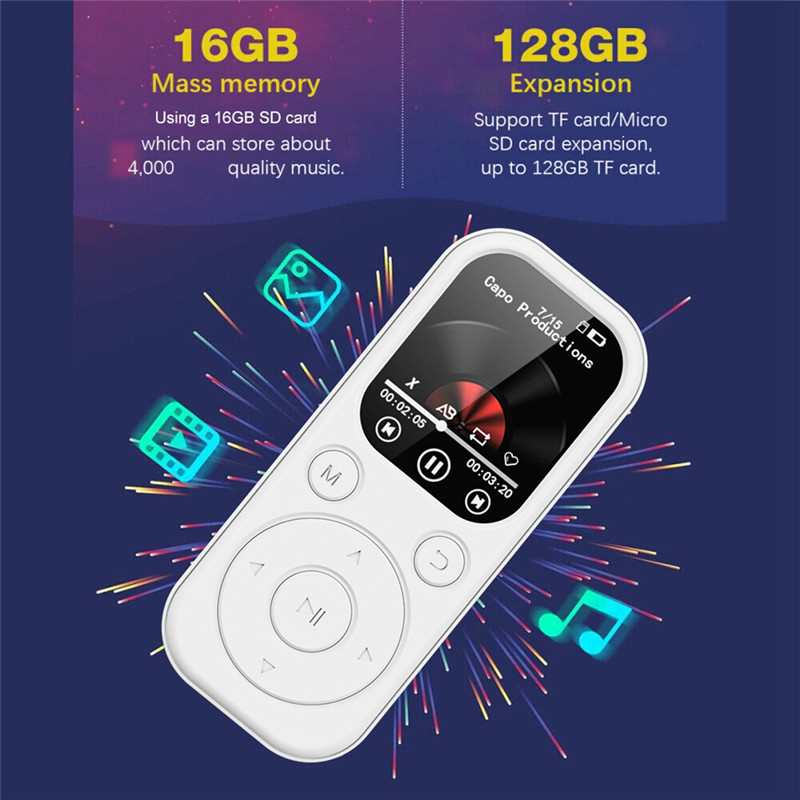 B50B-MP3 Player Sports Mini MP3 Bluetooth 5.4 With Screen Video Music Player Support FM Radio