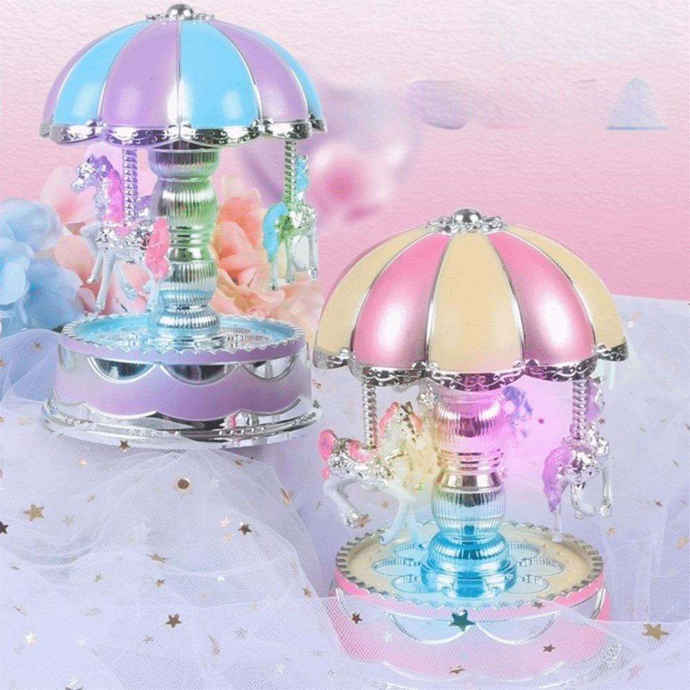 Creative Exquisite Carousel Music Box Cartoon Luminous Carousel Ornaments Plastic Gifts Horse Music