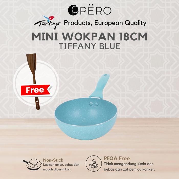 [Moozone] Pero Bundling Mini Wok 18 Cm + Free Spatula Wooden / Wajan Panci Penggorengan Deep Fry 18