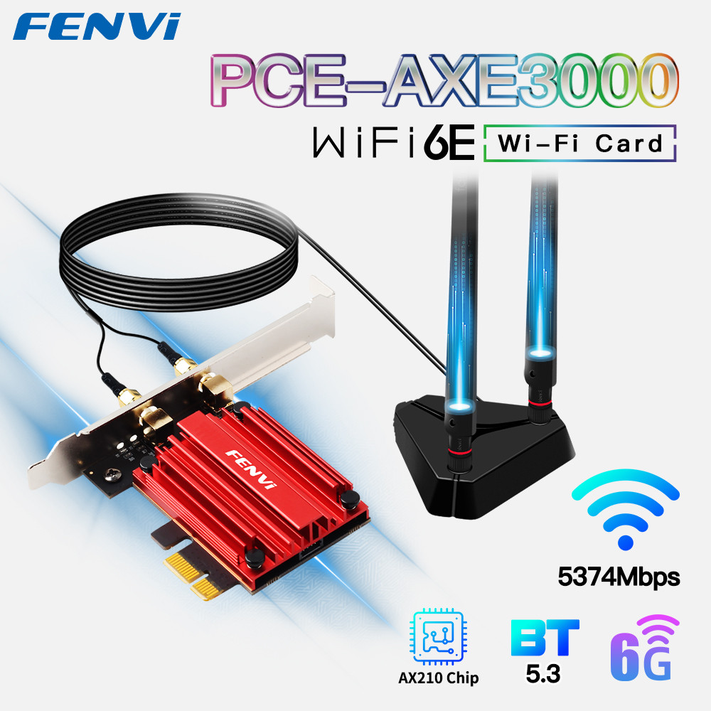 FENVI WiFi Adapter WiFi 6E AX210 5374Mbps Tri Band 2.4G/5G/6Ghz Blue-tooth 5.3 802.11AX Game Red