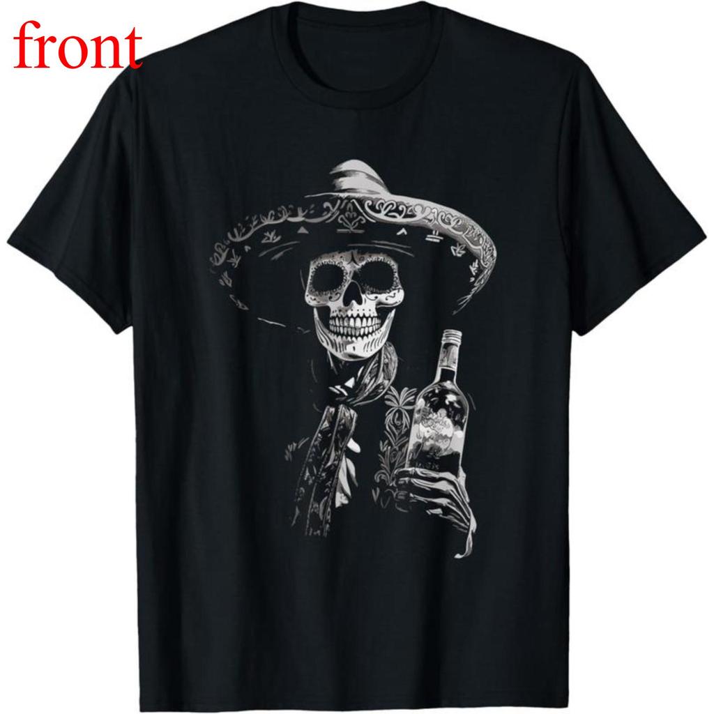 100% Cotton Unisex Vintage Skeleton Tequila Mexico Dia De Los Muertos Mexican T-Shirt Men's Women's 