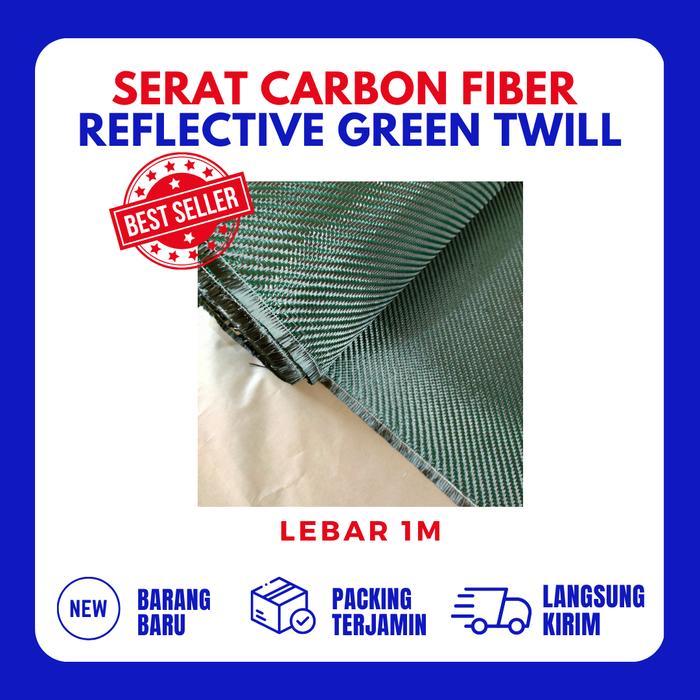 serat carbon fiber Green reflective metalic TWILL 200Gsm L 1m