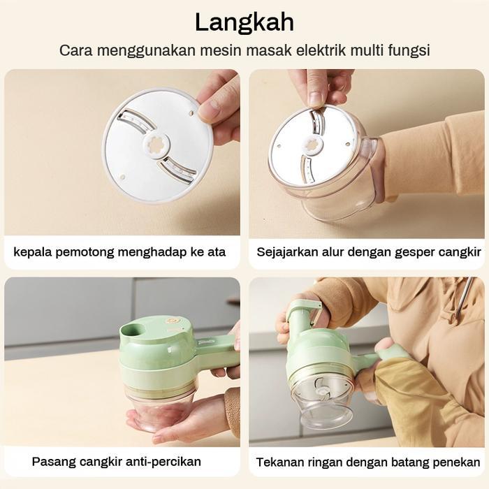 KUCUU Food Chopper 4 in 1 Alat Pemotong Sayuran Elektrik Pemotong Kentang Pemotong Bawang Mini