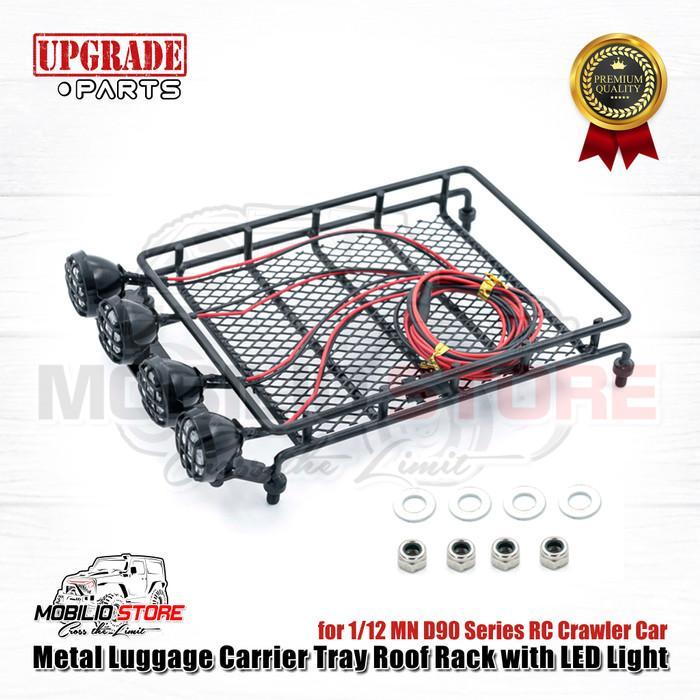 Metal Luggage Carrier Tray Roof Rack with LED Light for RC MN D90 99