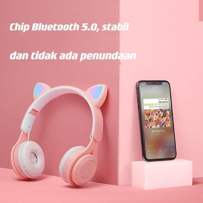 Premium P47M Headphone Headset Bluetooth Gaming Cat Ears Wireless Bluetooth Original