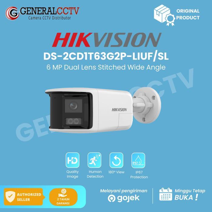 Hikvision IPC DS-2CD1T63G2P-LIUF/SL 6MP IP Kamera Dua Lensa Stitched Wide Angle Smart Hybrid Light