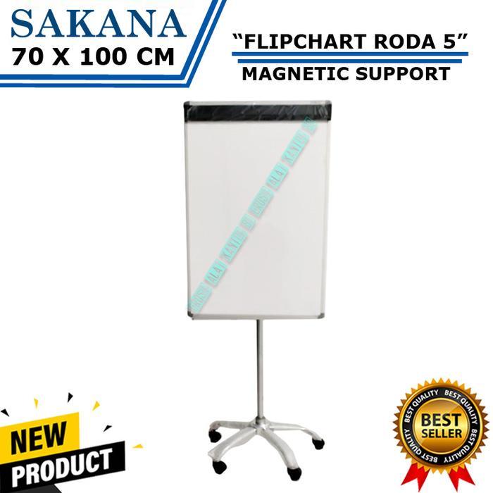 Flipchart SAKANA 70 X 100 Cm Kaki Roda 5 / Papan Tulis Flip Chart