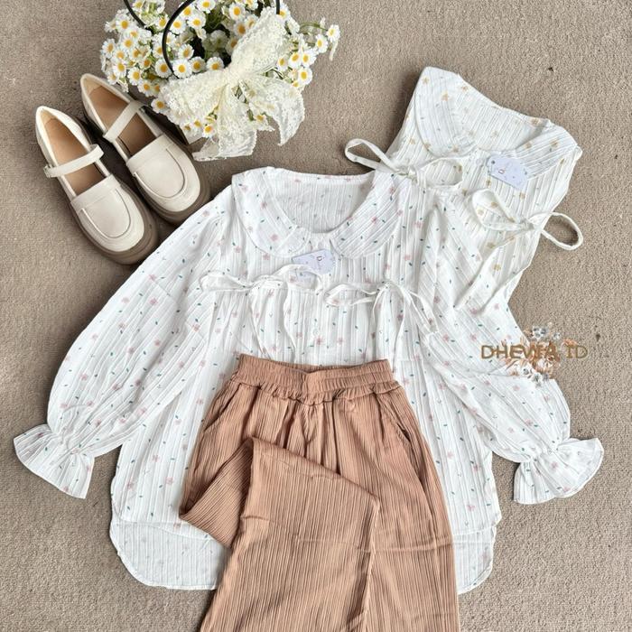 One Set Wanita Blouse+Kulot Knit dan Crinkle/Setelan Blouse Kulot Crinkle/Setelan Wanita Atasan