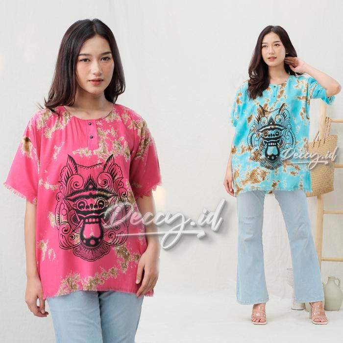 Deccy.id - Baju Kaos Barong Bali Pria Wanita Santai Rayon Kancing Motif Tie Dye Oversize Pendek