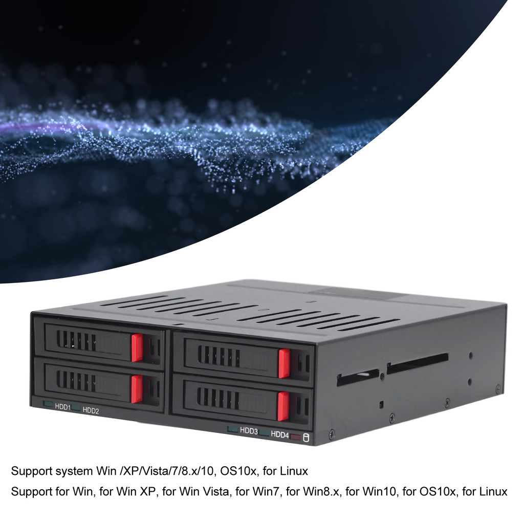 4 Bay HDD Cage Aluminum Alloy SSD Mobile Rack Quiet Fan Indicator Light Leakage Plug and Play for