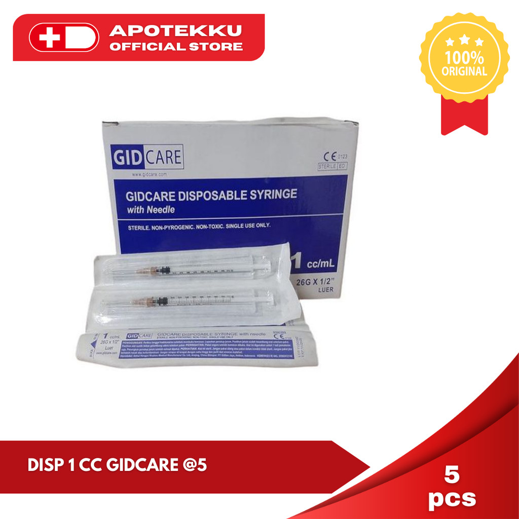 Spuit 1cc Gidcare - Paket 5 Pcs (Jarum Suntik Insulin)