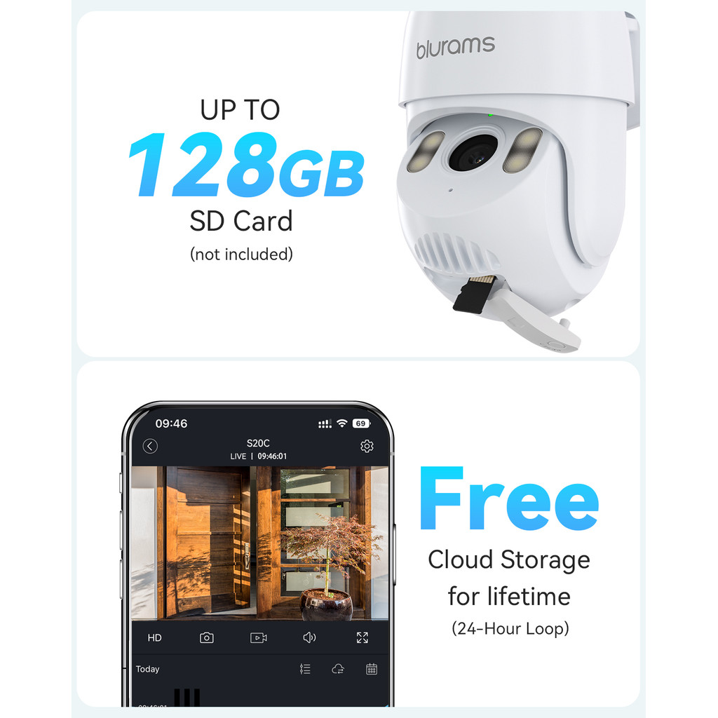 blurams 2K 2.4G Wi-Fi Home Security Camera Outdoor, 360 PTZ Camera Outside with Motion Tracking,