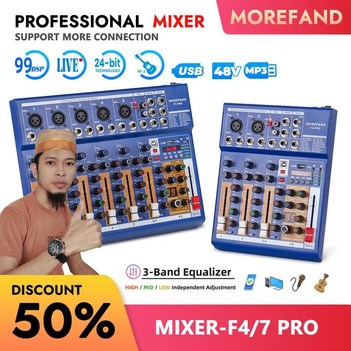 Morefand Mixer-F4/7 Pro Adalah Mixer Profesional Yang Dilengkapi Dengan Antarmuka Sound Card,