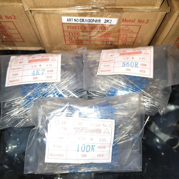 Resistor 1/2w metal film 1 % 1ohm,390ohm, 1M 2k7 2k2 47k isi 500pcs IS