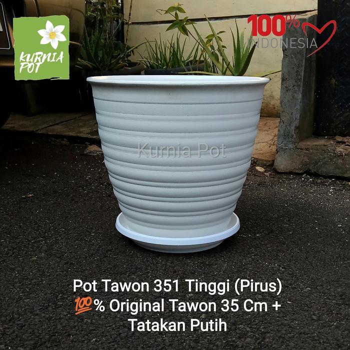 Pot Tawon Putih 351 Tinggi (Pirus) 35 Cm Original + Tatakan
