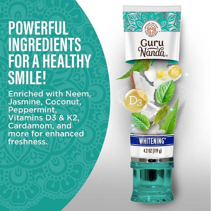 GuruNanda Hydroxyapatite Toothpaste, SLS & Fluoride Free, Whitening Toothpaste - Freshens Breath,