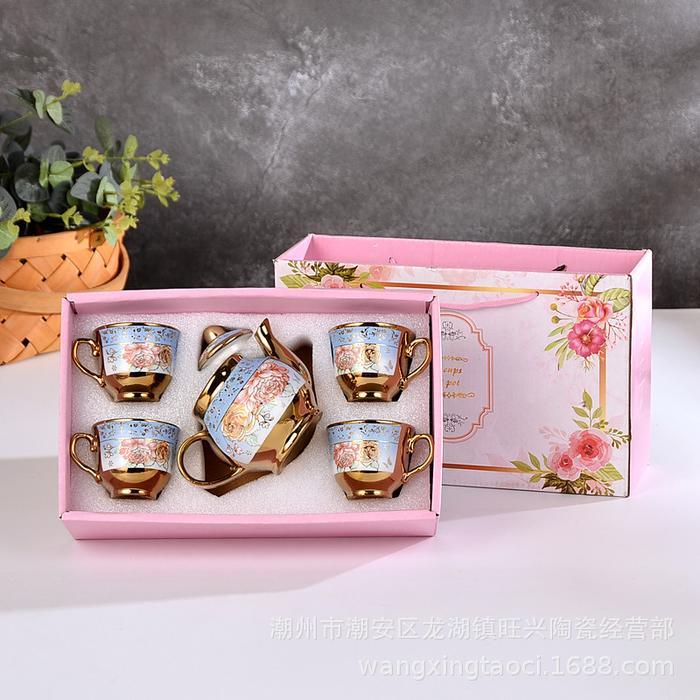 Paket Set Teko Gelas Cangkir Keramik Motif Unik Elegan