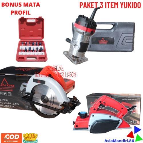 Baru Paket (3 Item) Tukang Kayu Yukido Mesin Circular Saw + Mesin