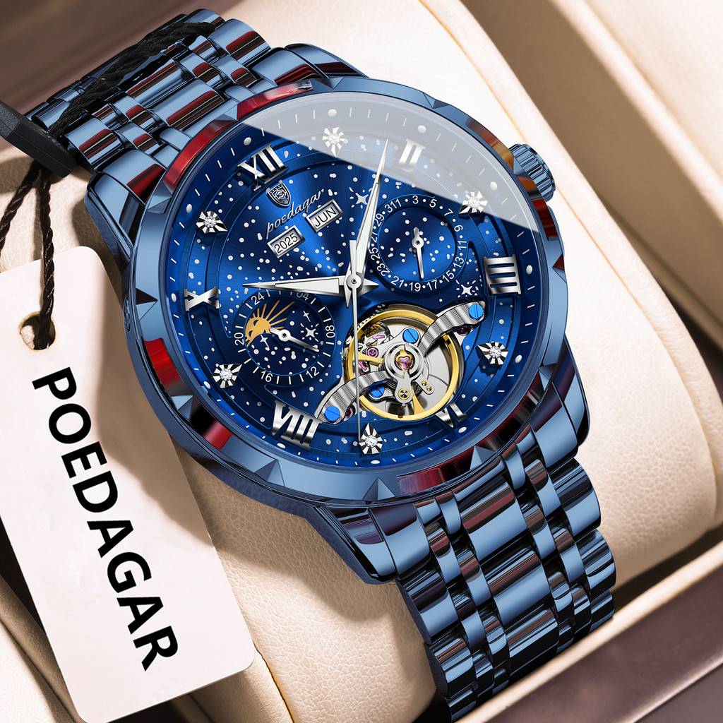 Jam Tangan Pria Mewah Otomatis Mekanik dengan Tourbillon dan Tampilan Tanggal