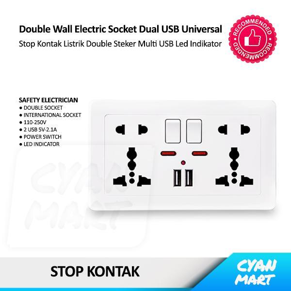 Stop Kontak USB Double Steker Colokan Listrik Dinding Saklar Dual USB