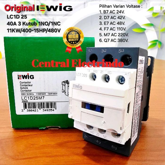 Cuci Gudang Kontaktor Original Ewig Lc1D 25 40A 3 Kutub 1No/1Nc 11Kw/400V 15Hp/480V.