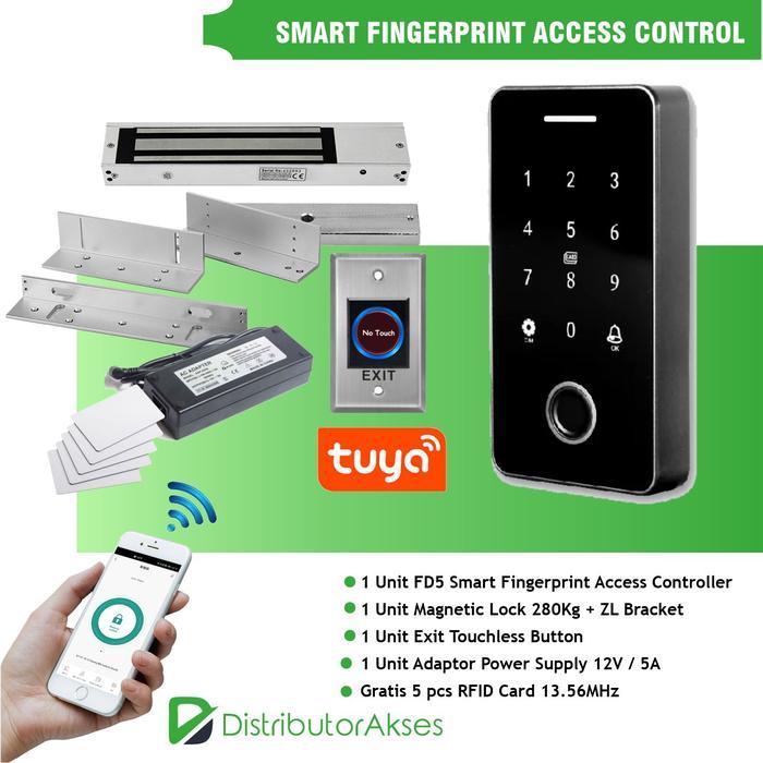 DELTONS PAKET SMART FINGERPRINT ACCESS CONTROL FD5 EM LOCK PINTU AKSES UNTUK PINTU KAYU BESI